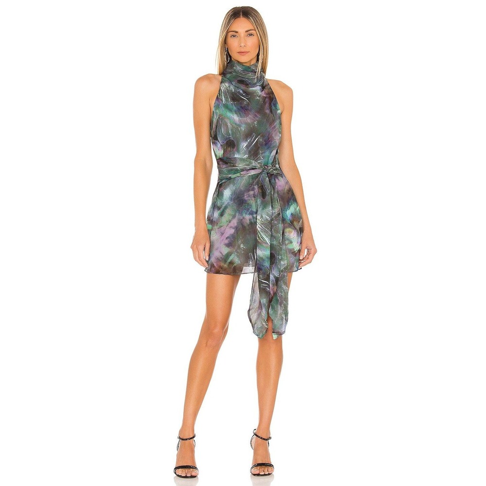 Amanda Uprichard Black Pearl Sandrine Dress High Neck Mini Watercolor Size S